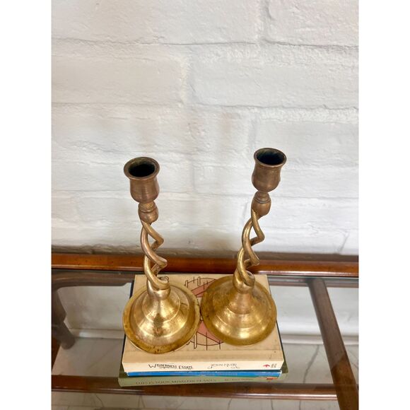 Twisted Brass Candle Holders, Vintage Matching Candlestick Holders - Picture 6 of 11
